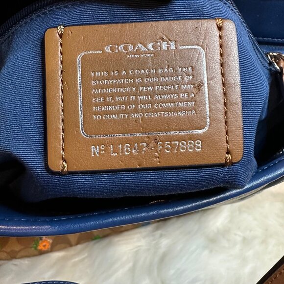 Coach Blue/Beige Floral Print Signature Coated Leather Canvas Tote - Picture 13 of 14